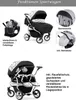 Collage of images showing features of a twin stroller. Produktbild-Vorschau