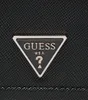 A close-up of a black handbag with a silver Guess logo. Produktbild-Vorschau