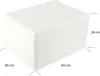 A white wooden storage box with dimensions indicated by measurement lines and text. Produktbild-Vorschau
