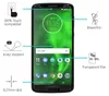 A smartphone screen displaying a Motorola phone interface, with various features of a screen protector highlighted with text and icons. Produktbild-Vorschau