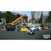 A collection of construction vehicles displayed in an outdoor setting with buildings in the background. Produktbild-Vorschau