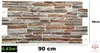 A panel of faux stone or wood wall tiles with dimensions indicated. Produktbild-Vorschau