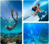 A collage of three images showing different water sports: snorkeling, surfing, and scuba diving. Produktbild-Vorschau