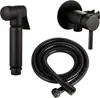 A black bidet sprayer set with a hose and a wall-mounted mixer tap. Produktbild-Vorschau