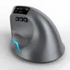 A 3D render of a gray ergonomic vertical mouse with a blue light accent. Produktbild-Vorschau