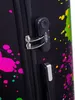Close-up of a black suitcase with colorful paint splatters and a combination lock. Náhled obrázku produktu