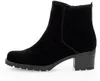 A black suede boot with a block heel is shown from the side against a white background. Produktbild-Vorschau