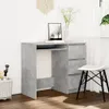 A modern desk with drawers and a keyboard tray, set against a white wall and next to a window with sheer curtains. Voir les images du produit