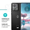 A close-up of a smartphone with a camera lens protector shown separately, with marketing text. Produktbild-Vorschau