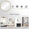 Collage of a round mirror in different settings: bathroom, dressing table, living room, and entryway. Produktbild-Vorschau