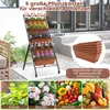 A multi-panel image showing a tiered planter with plants, close-ups of different plant types (herbs, flowers, vegetables, fruits), and a stack of planter boxes. Náhled obrázku produktu