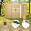 A wooden shed in a garden setting, with close-up insets highlighting features. Podgląd zdjęcia produktu