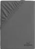 A close-up view of a gray fitted sheet, showing the elasticized corner.
