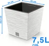 A white planter with a striped pattern and black interior, shown with dimensions and capacity indicated by text overlays. Náhľad obrázku produktu