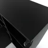 A close-up view of a black wooden sideboard with an open cabinet door and visible hinges. Produktbild-Vorschau