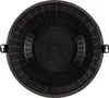 A top-down view of a black circular charcoal filter. Voir les images du produit