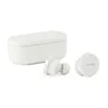 A white charging case and two white wireless earbuds are displayed against a white background. Produktbild-Vorschau