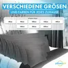 A display of various sizes of gray pillows arranged on a bed, with text overlays indicating product features and sizes. Podgląd zdjęcia produktu