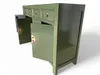 A green Asian-style sideboard with drawers and doors open, displayed on a white background. Voir les images du produit