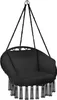 A black hanging chair with fringe detail, suspended by ropes. Náhled obrázku produktu