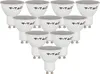 A group of white LED light bulbs arranged in a staggered pattern against a white background. Produktbild-Vorschau