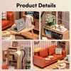 A collage of four images showcasing details of a miniature dollhouse room, including furniture, appliances, and accessories. Anteprima dell’immagine prodotto