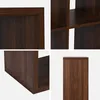 A collage of four close-up images showing the details of a wooden bookshelf. Produktbild-Vorschau