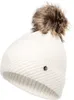 A white knitted beanie with a brown faux fur pom-pom is shown against a white background. Produktbild-Vorschau