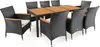 A patio dining set with a wooden table and eight chairs. Náhled obrázku produktu