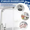 A kitchen faucet with water flowing, and close-up shots of the faucet head, filling a glass, and washing hands. Produktbild-Vorschau