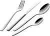 A set of four stainless steel cutlery pieces, including a fork, knife, and two spoons, arranged diagonally on a white background. Produktbild-Vorschau