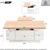 A diagram of a white and wood coffee table with dimensions and weight capacity. Produktbild-Vorschau
