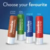 Four Vaseline lip balm tubes in different flavors are displayed against a blue and white background. Produktbild-Vorschau
