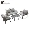 A diagram showing a four-piece garden lounge set with dimensions indicated by numbers and lines. Podgląd zdjęcia produktu