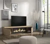 A modern living room with a TV stand featuring an electric fireplace, a television, and decorative items. Produktbild-Vorschau