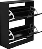 A black shoe cabinet with two flip-out drawers, shown from a slightly angled front view. Náhled obrázku produktu