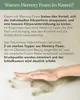 A hand pressing into a soft, white material, likely memory foam, with text above describing its benefits. Produktbild-Vorschau