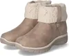 A pair of taupe ankle boots with cream knitted cuffs. Voir les images du produit