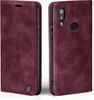 A burgundy flip case for a Huawei P20 Lite phone is shown from two angles. Produktbild-Vorschau