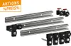 A set of three metal mounting rails and several black plastic mounting brackets with red accents, arranged on a white background. Anteprima dell’immagine prodotto