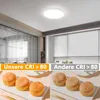 A split image showing a ceiling light and cupcakes under different lighting conditions. Produktbild-Vorschau