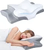 A split image showing a pillow and a woman sleeping on it. Produktbild-Vorschau