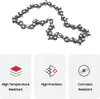 A chainsaw chain and three feature icons with text descriptions. Náhled obrázku produktu