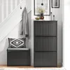 A hallway with a shoe cabinet, shoe bench, and coat rack. Produktbild-Vorschau