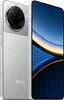 A silver Xiaomi Poco F7 Pro smartphone is shown from a diagonal angle, with the back and front visible. Produktbild-Vorschau