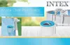 A marketing image showing an Intex Krystal Clear Pool Basics surface skimmer, with a close-up of the skimmer in use on the left and a larger product shot on the right, with a pool in the background. Náhled obrázku produktu