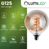 A marketing image for a G125 LED lamp, showing the product and its features. Produktbild-Vorschau