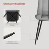 A diagram highlighting the stability features of a chair, showing its crossed leg structure and non-slip feet. Produktbild-Vorschau