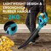 A person holding a leaf blower with fallen leaves on the ground. Produktbild-Vorschau