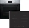 A Bosch oven and a black induction cooktop are shown side-by-side against a white background. Produktbild-Vorschau